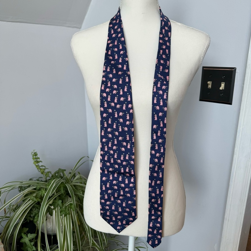 Alynn Blue Pink Elephants Toasting Martinis Necktie Handmade‎ Silk Tie